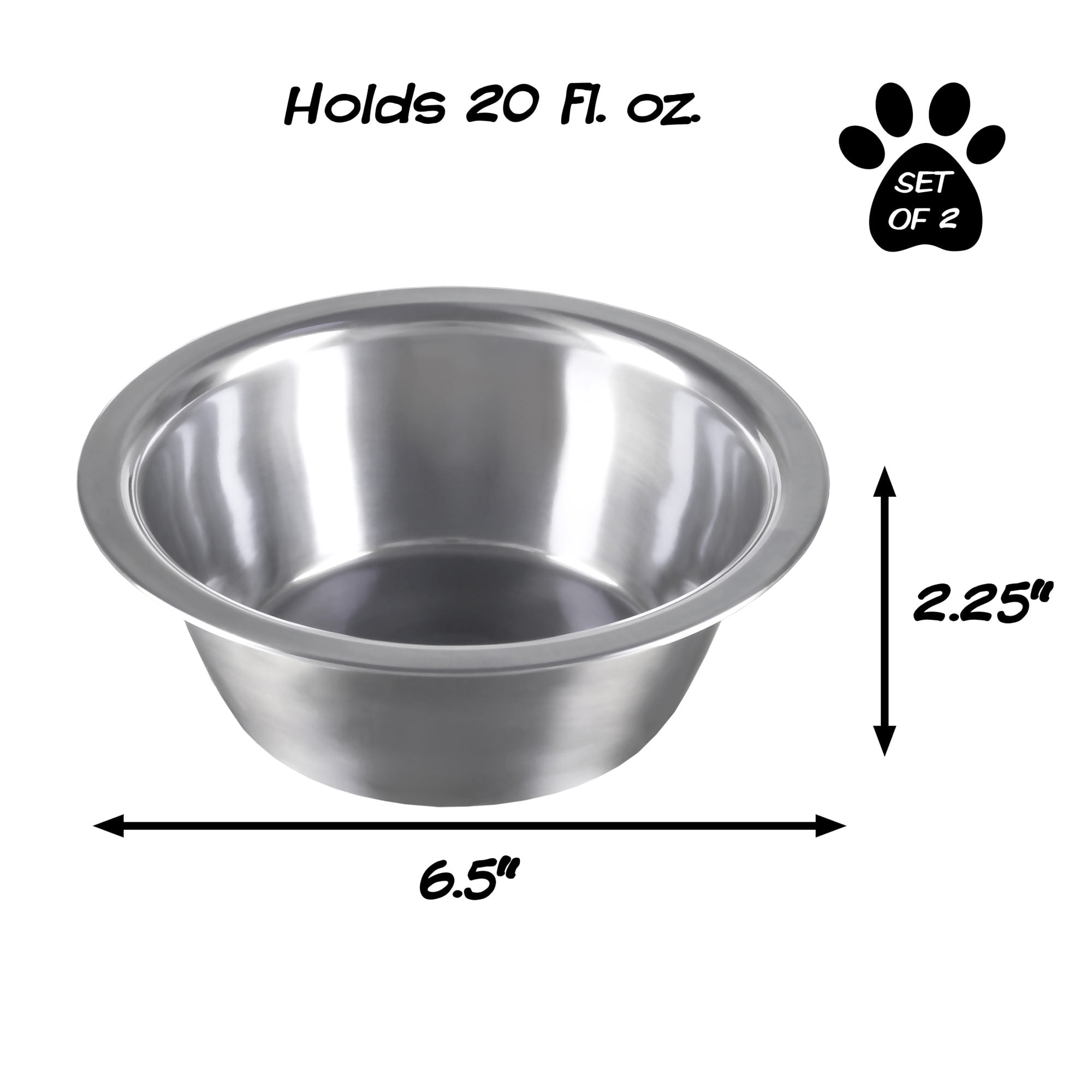 Stainless Steel Metal Dog Bowls (Pack of 2)