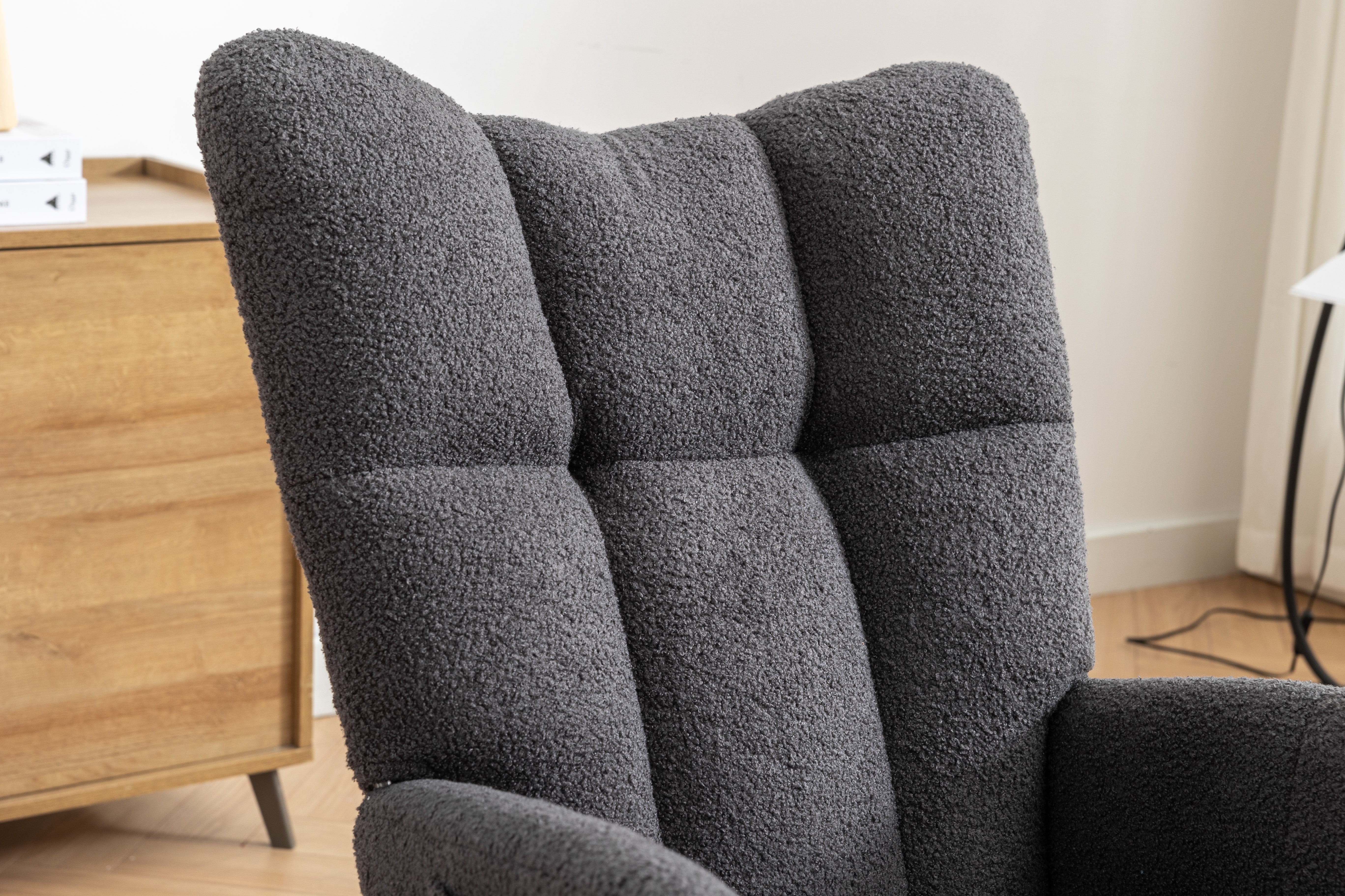 Rocking Chair Nursery,Teddy Upholstered Glider Rocker with High Backrest,Modern Rocking Accent Chairs Glider Recliner for Living Room, Nursery, Bedroom,Gray