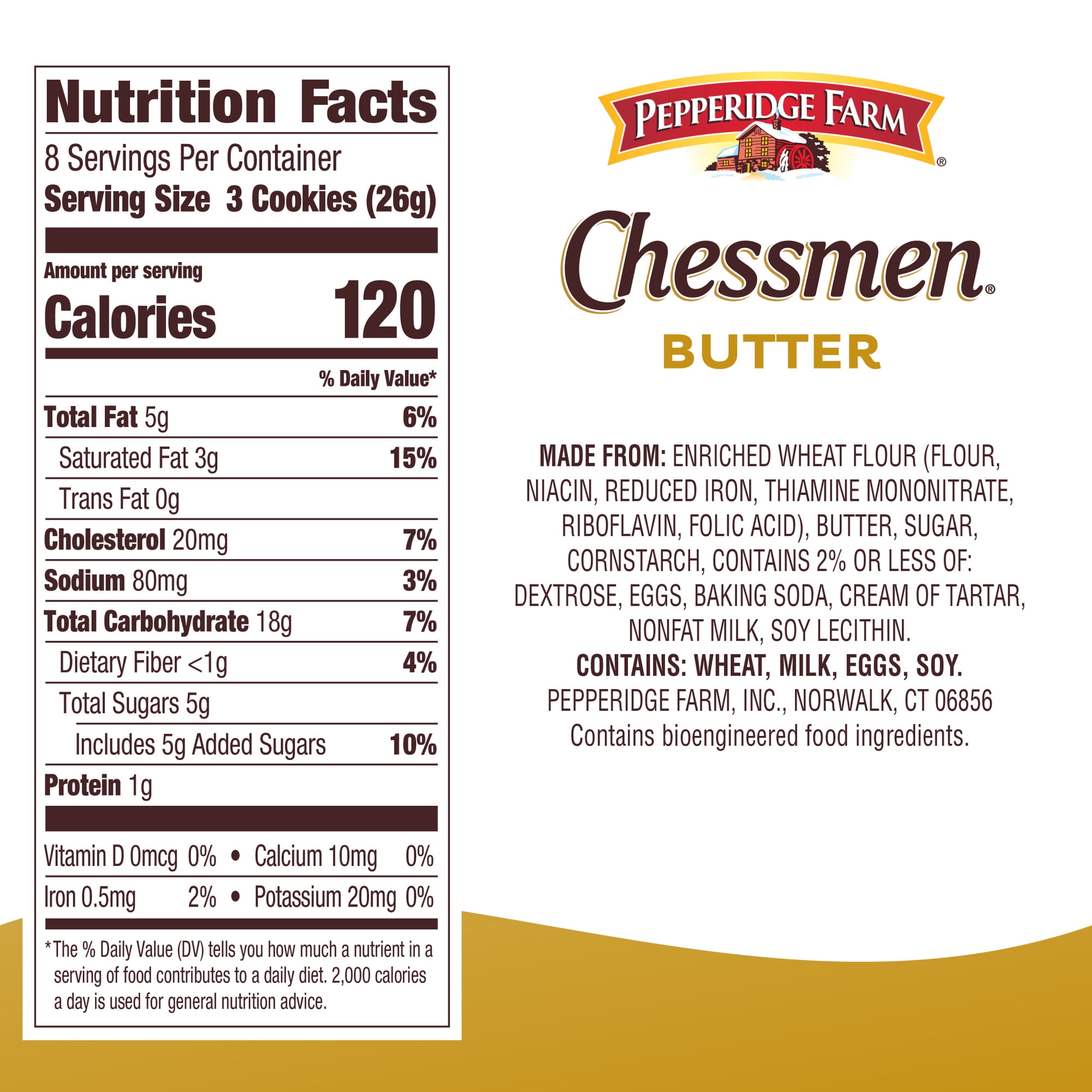 Pepperidge Farm Chessmen Butter Cookies, 7.25 oz Bag (24 Cookies)