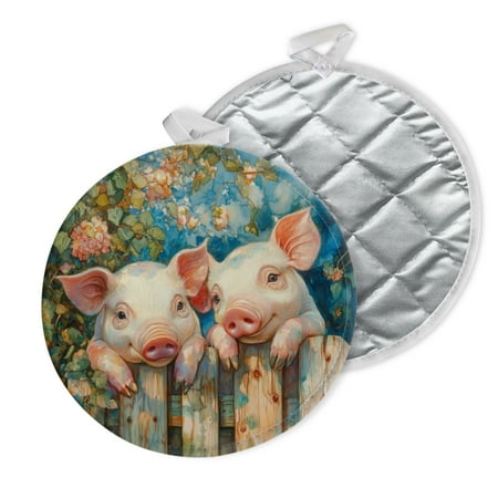 

2 PCS Pot Holders for Kitchen Potholders Sets with Hook for Oven Cooking Baking Piglets With Curious Eyes And Flower Backdrop