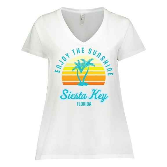 Inktastic Summer Enjoy the Sunshine Siesta Key Florida in Blue Women's Plus Size V-Neck T-Shirt