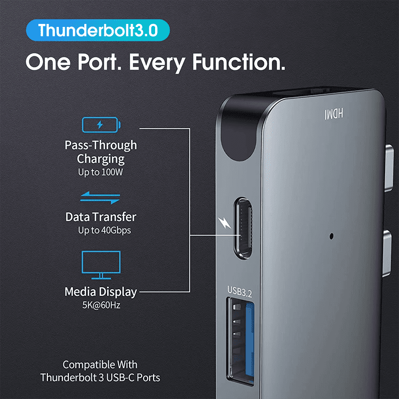 DOONJIEY  Dual USB C Port Laptop Extender Hub 7 In 1 Type C to 4K 60Hz HDTV PD Charging USB Laptop Docking Station