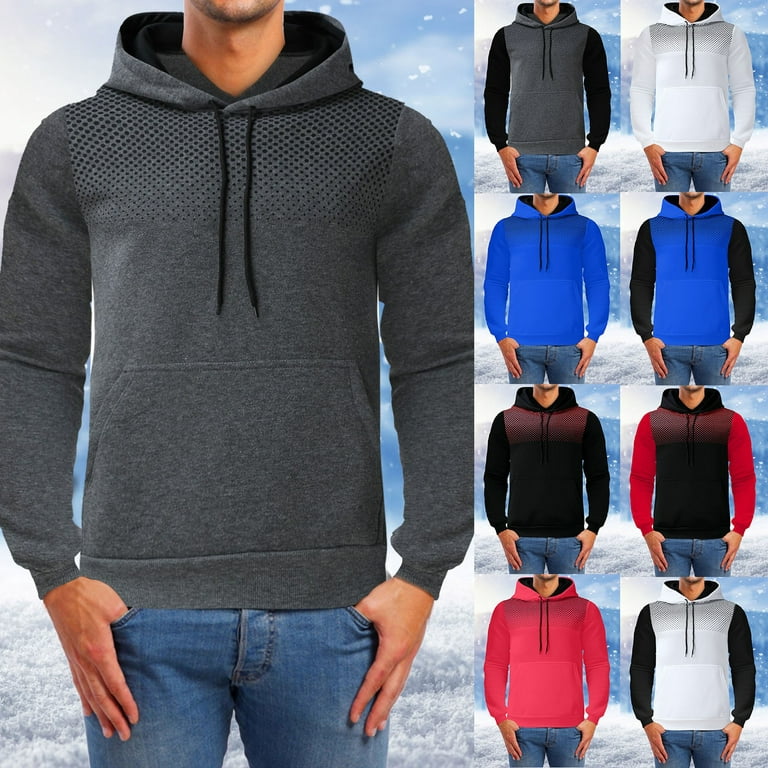 Leey-world Sweatshirts Men's Casual Workout Hoodie Full Zip Tops Drawstring Stitching Collision Color Long Sleeve Comfy Hooded Sweatshirt Grey,3XL