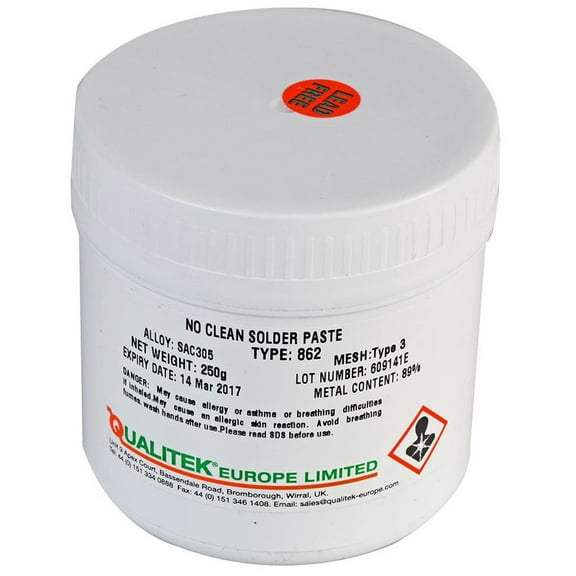 QUALITEK - Lead Free Solder Paste, 95.5/0.5/0.5, 250g Pot