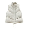 thumbnail image 2 of Black and Friday Clothing Sales Idoravan Quilted Vests for Women Women Pocket Vest Coat Short Jacket Winter Sleeveless Turn Down Collar Zipper Solid Outerwear Beige XL, 2 of 9