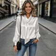 thumbnail image 6 of CHGBMOK Women's Plus Size Satin Blouse Long Sleeve Bow Tie Neck Work Shirts Loose Fit Casual Tops, 6 of 9