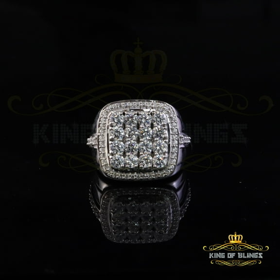 King of Bling's 925 Sterling White Silver 6.08ct Cubic Zirconia Square Men's Ring Big Size 10