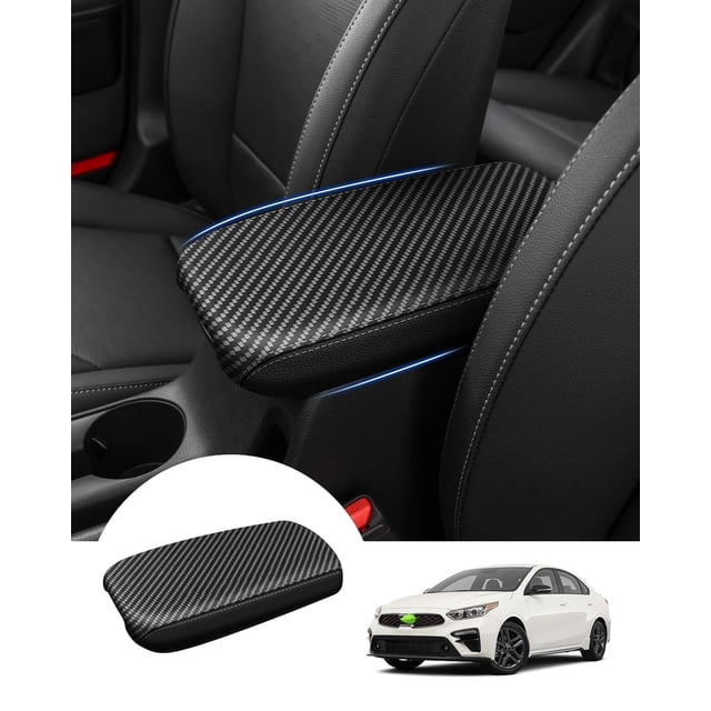 Autorder Cubierta de consola central para Kia Forte 2019-2024 Accesorios Cubierta de reposabrazos de fibra de carbono Anti-arañazos Almohadilla de consola central Protector de reposabrazos de cuero