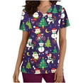 thumbnail image 2 of Xfvqtps Christmas Scrub Tops for Women Soft V-Neck Scrubs Comfortable Nursing Uniforms Christmas Printed Short Sleeve Top Protective Clothing Working Uniforms with Pockets Purple, 2 of 5