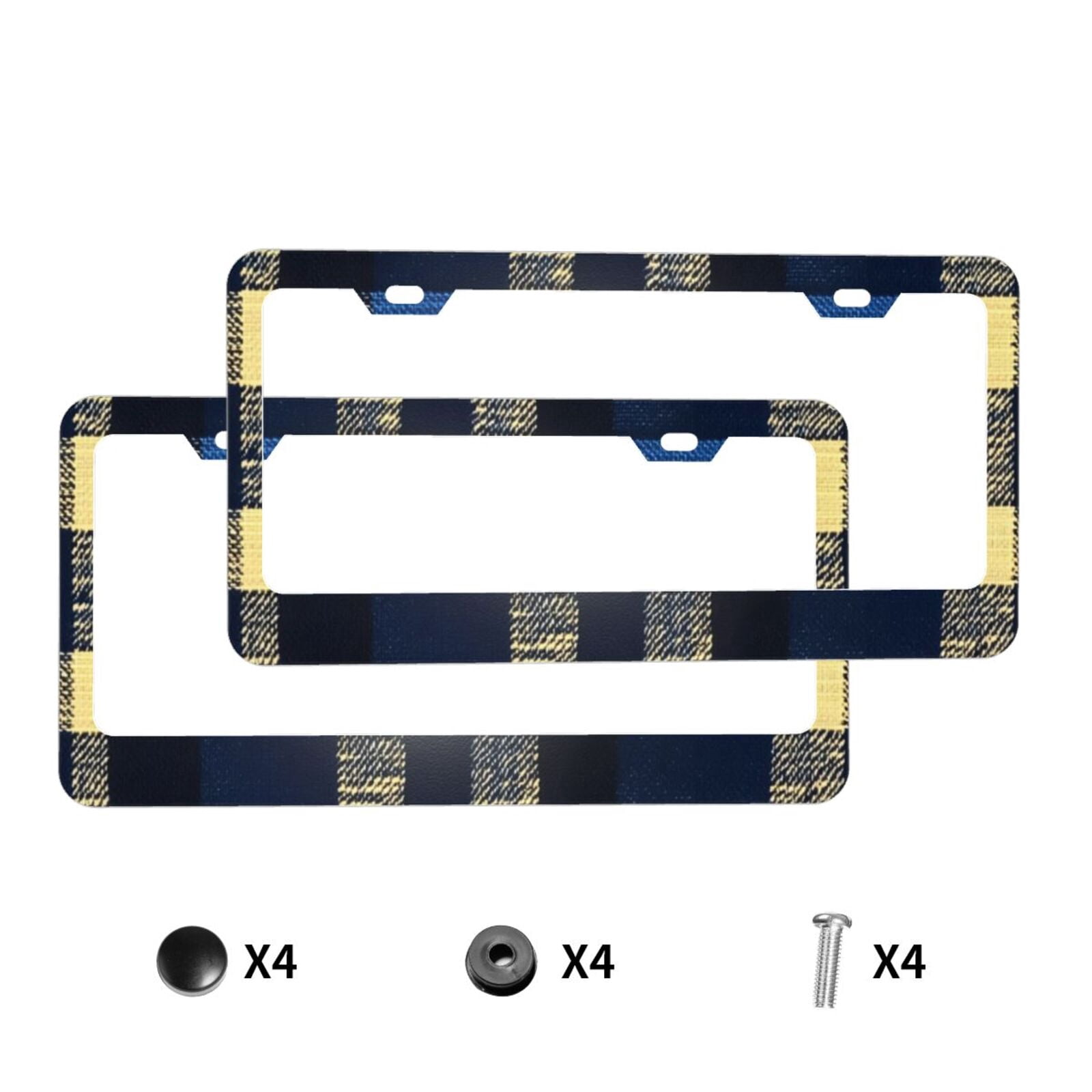 License Plate Frame With Screw Caps 2 Pack Car Plate Frame Front And Rear Rust-Proof Universal Car Tag Holder Cornflowerblue Buffalo Plaid Check Tartan Scotland_3