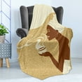 thumbnail image 4 of African Soft Flannel Fleece Throw Blanket, Smiling Happy Afro Lady with Hot Coffee Cup Cocoa Vintage, Cozy Plush for Indoor and Outdoor Use, 50" x 60", Brown Pale Brown Cream, by Ambesonne, 4 of 5