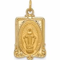 14K Yellow Gold Solid Polished/Satin Rectangular Miraculous Medal (20.75 X 11) Made In United States -Jewelry By Sweet Pea