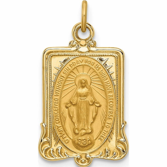 14K Yellow Gold Solid Polished/Satin Rectangular Miraculous Medal (20.75 X 11) Made In United States -Jewelry By Sweet Pea