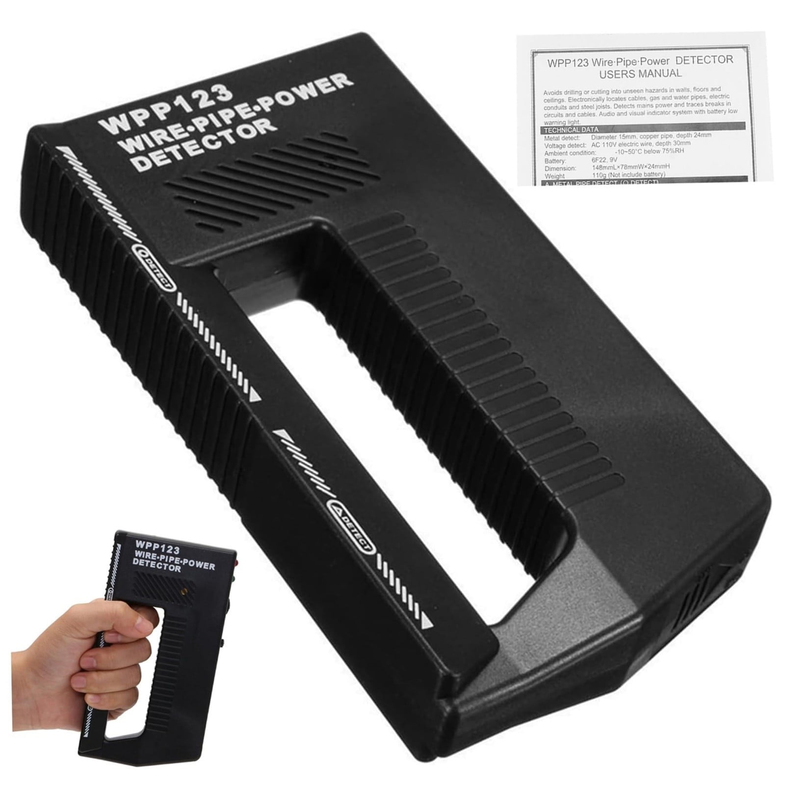 Wpp123 Wall Scanner Metal , 3-in-1 Pipe/Wire/Stud Finder, Adjustable Sensitivity Handheld with Alarm for Indoor Construction, Wood Stud & AC Wire Detection