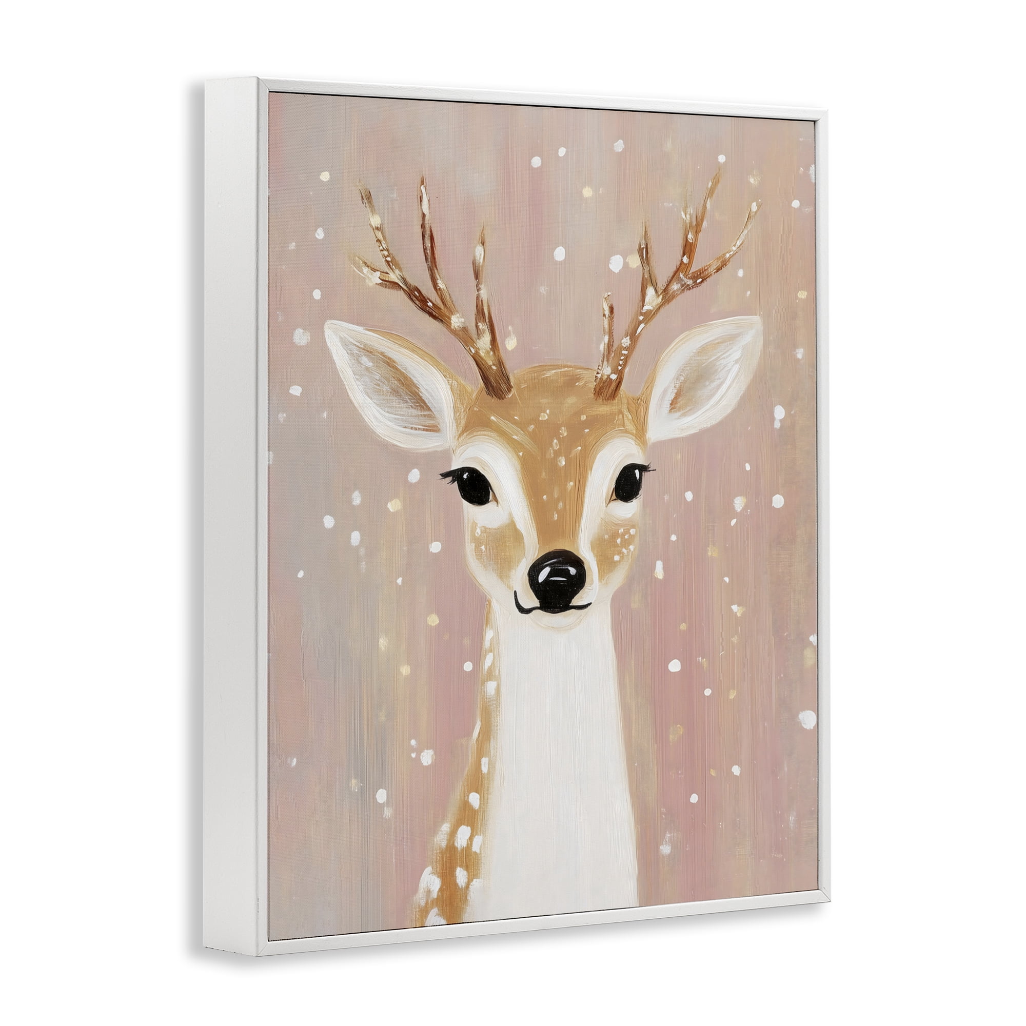 Stupell Industries Blush Pink Deer with Snowflakes White Framed Giclee Art, design by The Prints Vibe