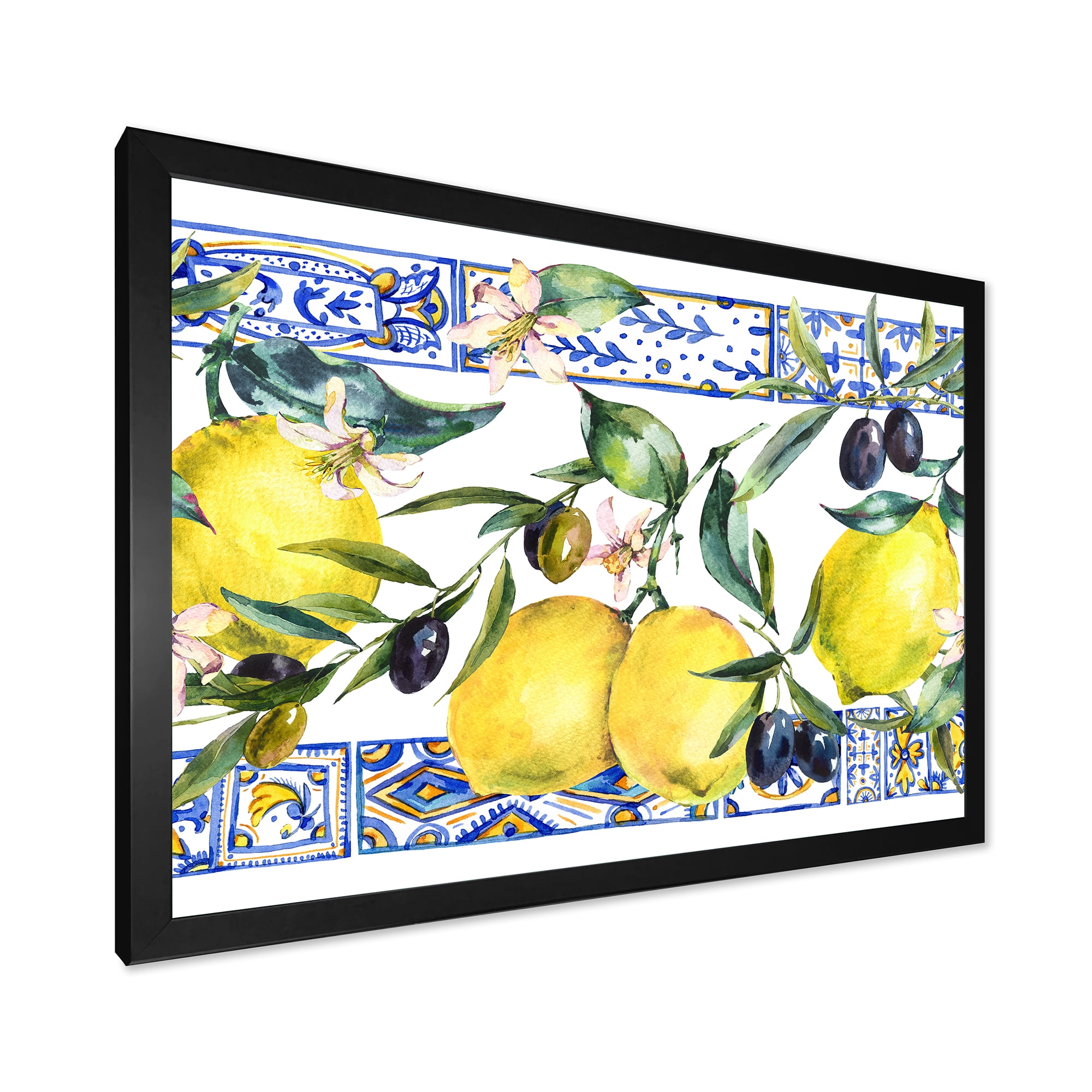 Designart 'Geometrical Pattern of Lemon Ornament On Blue II' Tropical Framed Art Print
