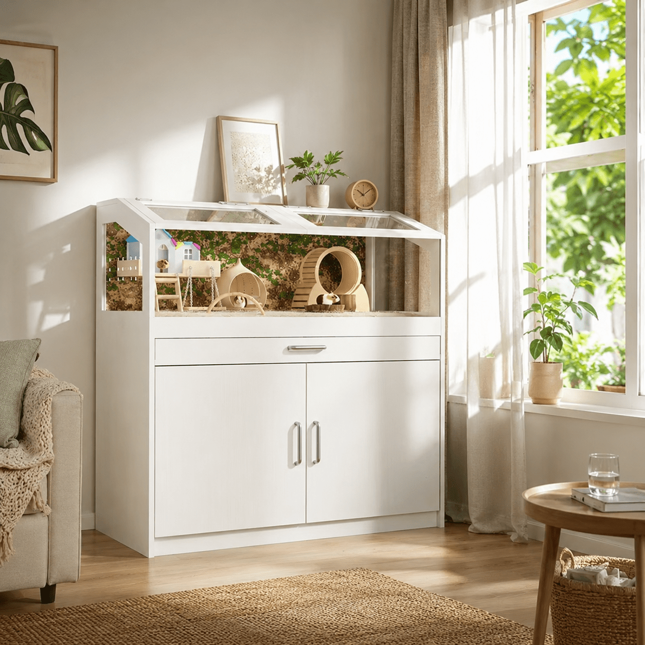 Guqiart Large Breathable Small Animal Habitat Cage, 24" x 19" x 40" Pet Enclosure for Hamster, Guinea Pig, Rabbit & Hedgehog, Indoor Ventilated Small Pet Cage, White