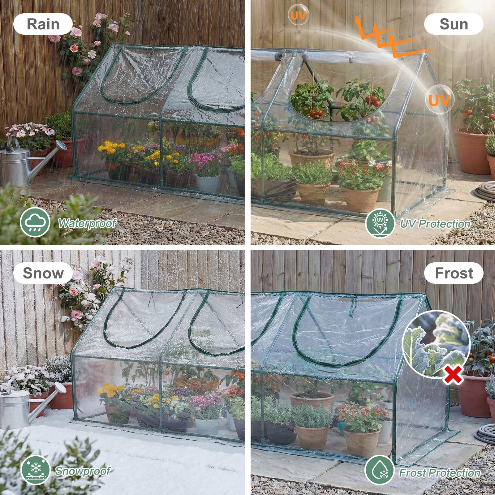 Aoodor 9 ft. x 3 ft. x 3 ft. Mini Greenhouse with 3 Zipper Doors, Water Resistant UV Protected for Flowers, vegetables and herbs - Transparent