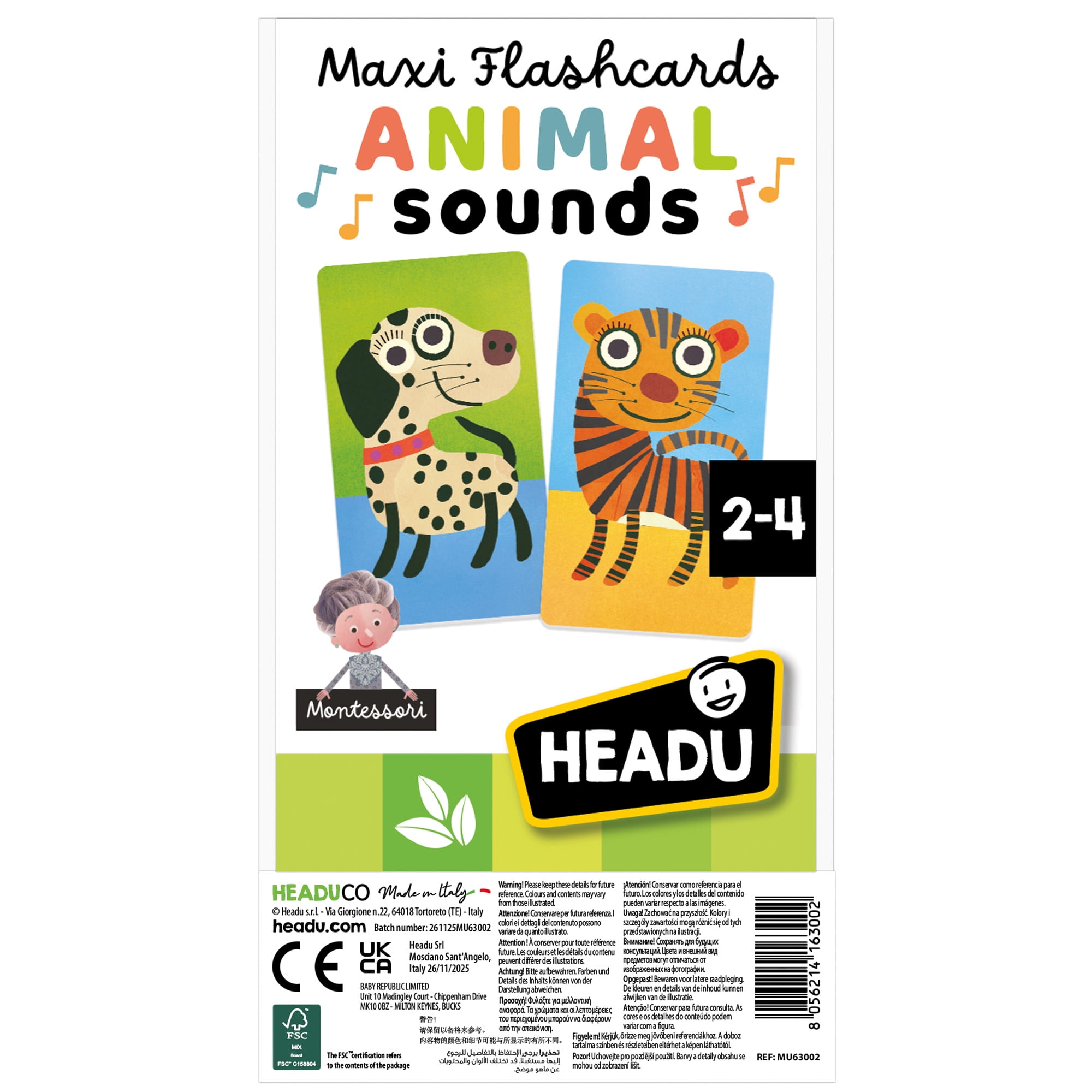Headu: Maxi Flashcards - Animal Sounds - Sensory Recognition Game, Large Illustrated Cards, Interactive App Play, Montessori, Preschool, Toddlers 2-4