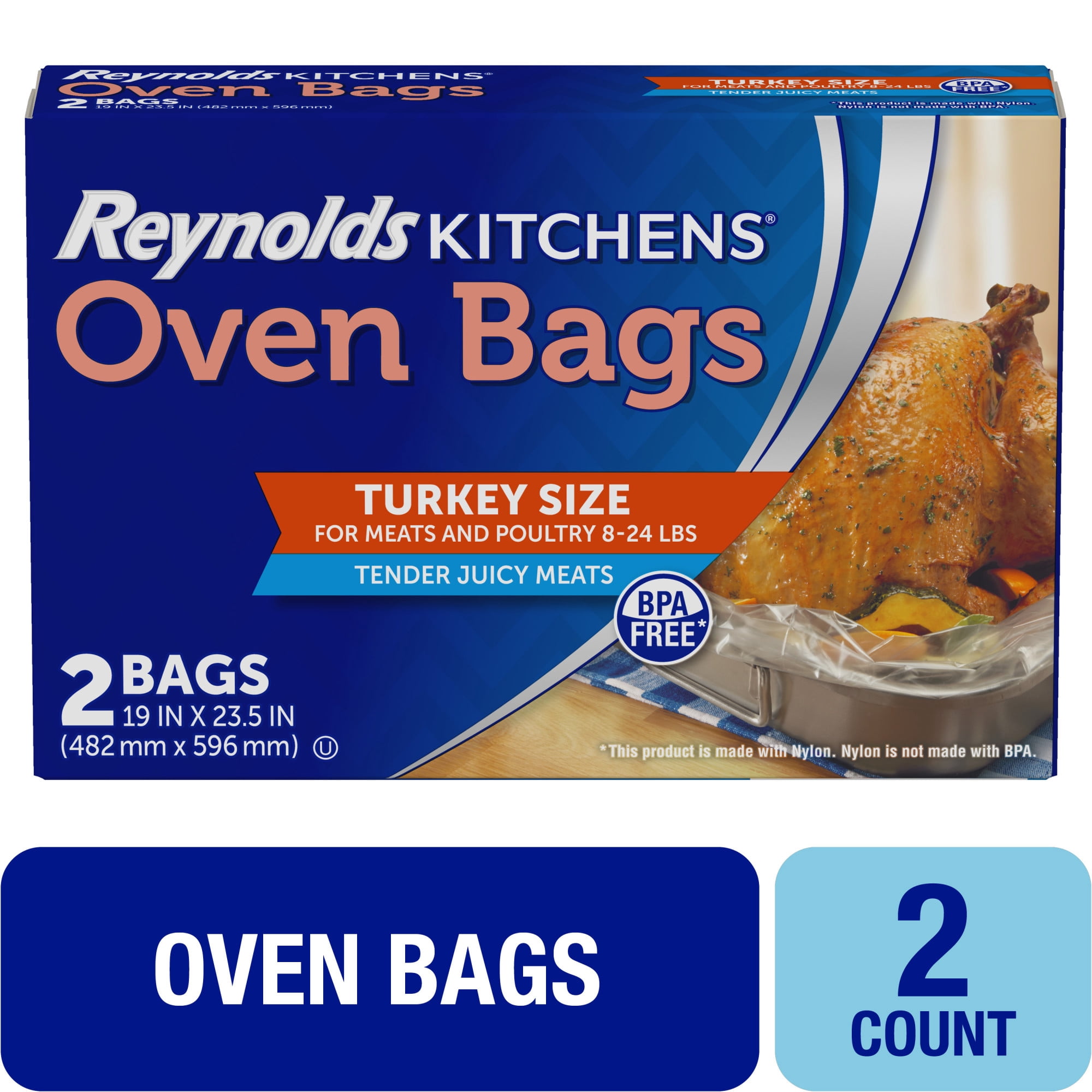 (16 pack) Reynolds Kitchens Turkey Size Oven Bags, Holds Up to 24 pounds, 2 Count