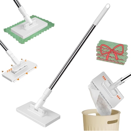 ACDANC Disposable Dust Mop with 4 Reusable Cloths, Flat Mop with Disposable Pads, 39" Long Handle Wet and Dry Mopping Sweeper Stick with Locking Head&Sweeping Cloths for Multi Surface