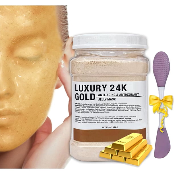 Máscara de gelatina en polvo Ouhans, oro de 24 quilates, para uso facial con brocha, 680 ml