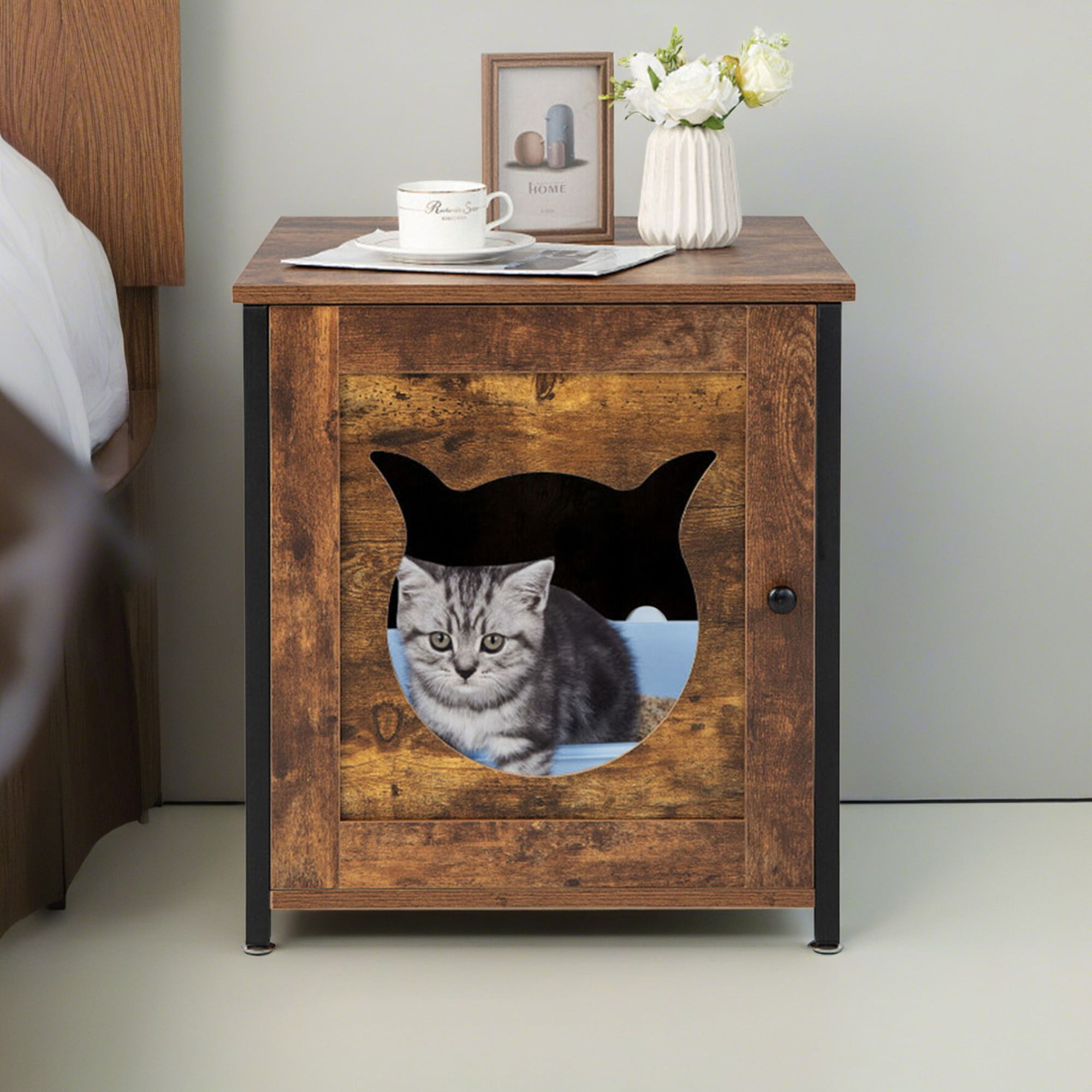 Kadyn 21" Pet House in Enclosed Cat Litter Box House for Indoor, Cat Washroom Hidden, Brown
