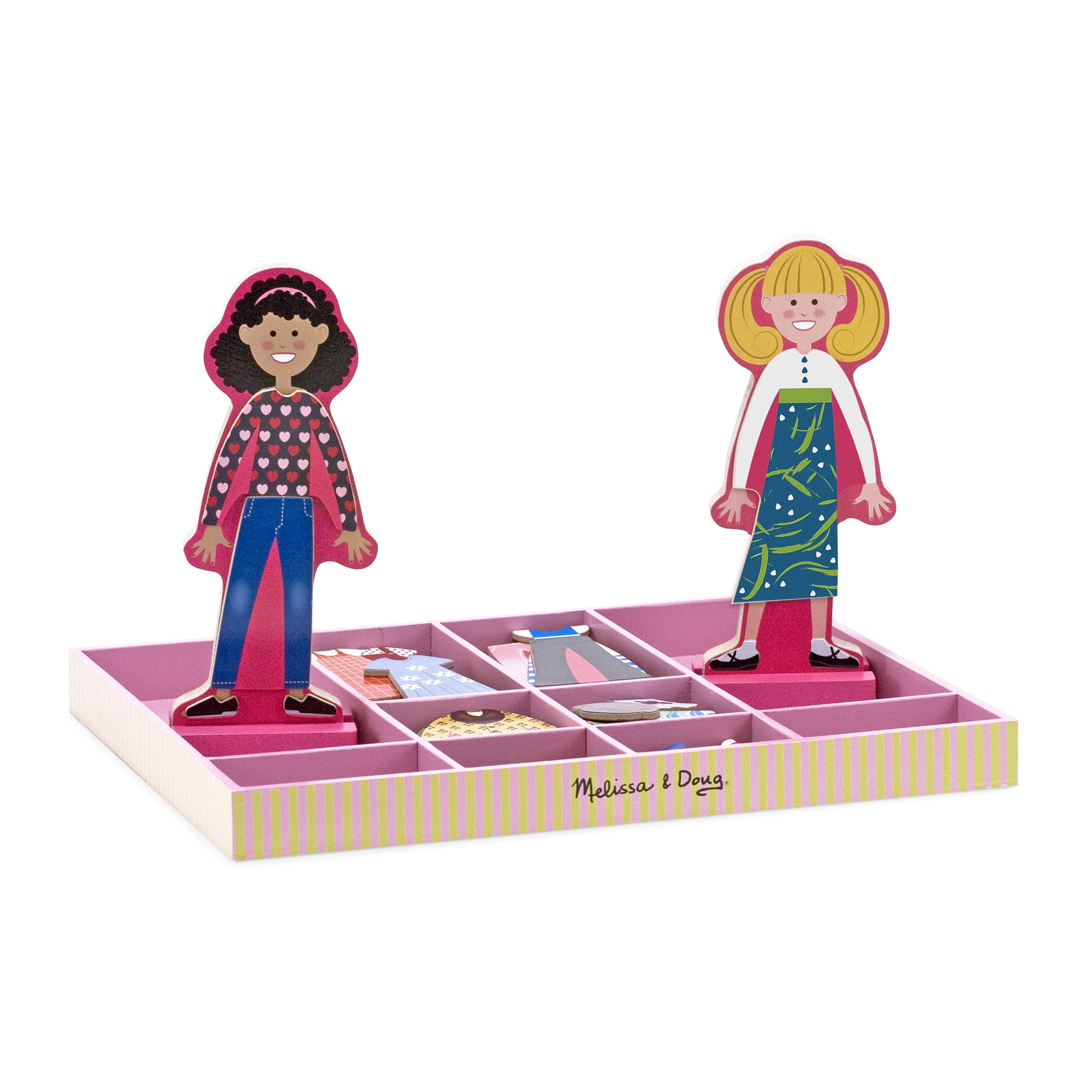 Melissa & Doug Abby and Emma Deluxe Magnetic Wooden Dress-Up Dolls Play Set (55+ pcs)