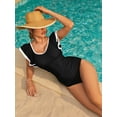 thumbnail image 4 of BEAUTYIN One Piece Swimsuit Women V Neck Backless Ruched Tummy Control Monokini Swimwear, 4 of 6