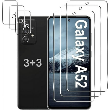 [3+3 Pack] Galaxy A52 5G Screen Protector + Camera Lens Protector, 9H Tempered Glass Film, HD Screen Protector for Samsung Galaxy A52 5G/4G/A52s 5G