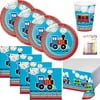 Lobyn Value Packs All Aboard Train 1st Party Supplies Pack Serves 16: Dessert Plates, Beverage Napkins, Cups, Table Cover - First Party Tableware Supply Set Kit Includes Birthday Candles