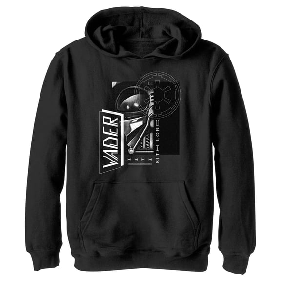 Boy's Star Wars: Obi-Wan Kenobi Darth Vader Grayscale Portrait with Empire Logo  Pull Over Hoodie Black Medium