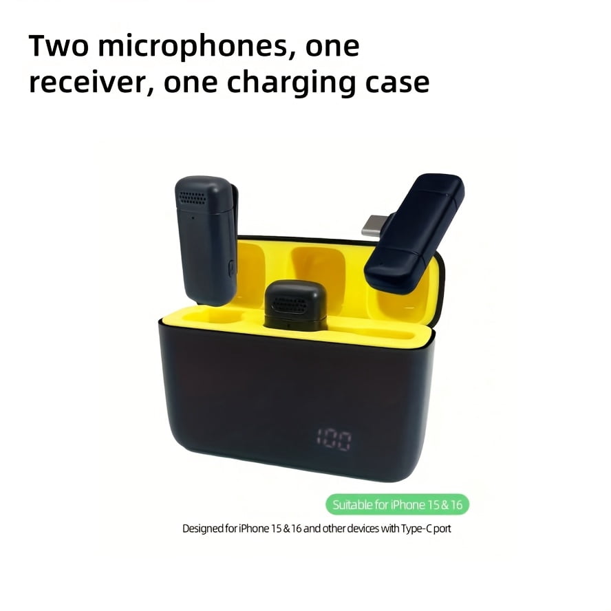 Wireless Clip-on Mic with Charging Case, Dual Mic Support, Live Streaming & Recording, Indoor/Outdoor Use
