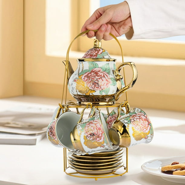 ANJORALA, 20 Pcs Tea Set, Porcelain Tea Cups and Saucers with