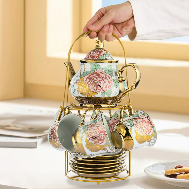 ANJORALA, 20 Pcs Tea Set, Porcelain Tea Cups and Saucers with
