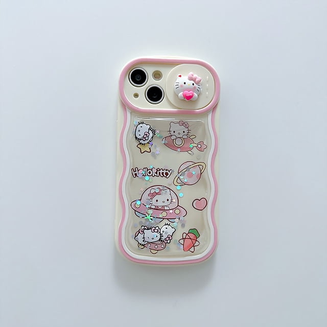 Funda de teléfono Kawaii Sanrio Hello Kitty Push The Window, arena movediza para IPhone 14, 13, 12, 11 Pro Max Plus, 14Pro, cubierta trasera anticaída Fivean unisex