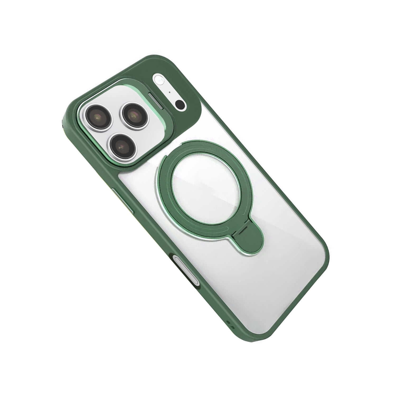 Magnetic Clear Case with Dual Kickstand and Lens for iPhone 17 Pro Max - Dark Green