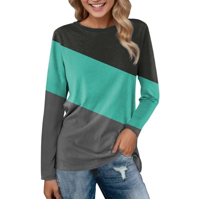 AMERTEER Femmes Quotidien Tops Imprimer Manches Longues Confortable Couleur Bloc Chemisier Casual Tunique Manches Longues Col Rond Pull-Over Chemises