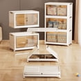 thumbnail image 3 of Luku 5 Tier Plastic Storage Boxes with Lid, Stackable Storage Boxes with Wheels, Foldable Storage Drawers Box with Front Door, Plastic Containers for Living Room Bedroom Organisation, 3 of 7