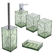 ZUDKSUY Acrylic Green Bathroom Accessories Sets 5 Pieces,Bathroom Soap Dispenser Set,Toothbrush Holder Set,Toilet Brush Set for Bathroom Decor & Gift