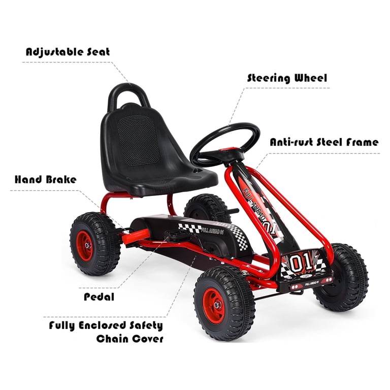 Gymax Kids Pedal Go Kart 4-Wheel Ride-On, Red photo 8