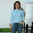 thumbnail image 6 of Dwellite Women’s 3/4 Sleeve Loose Mock Neck Tee Soft Layering Top, Casual Look, Spring-Fall Basic Shirt Light Blue L, 6 of 6