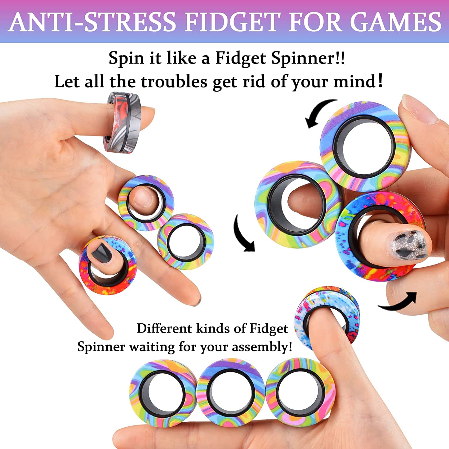 LTONLINE 9 Piece Magnet Rings Fidget Toy Set photo 4