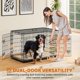 thumbnail image 2 of Wangone  48 inch Double Door Dog Crate w/Divider for Puppy to Adult Large Collapsible Metal Crate with Removable Tray XXL Wire Dog Kennel Pet Crate for Dogs Portable Travel Cage, Black, 2 of 7
