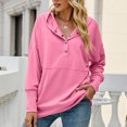 thumbnail image 2 of Hooded Sweatshirts for Women Button Collar Solid Color Casual Lightweight Pullover Loose Comfy Hoodies Tops with Pockets, 2 of 6