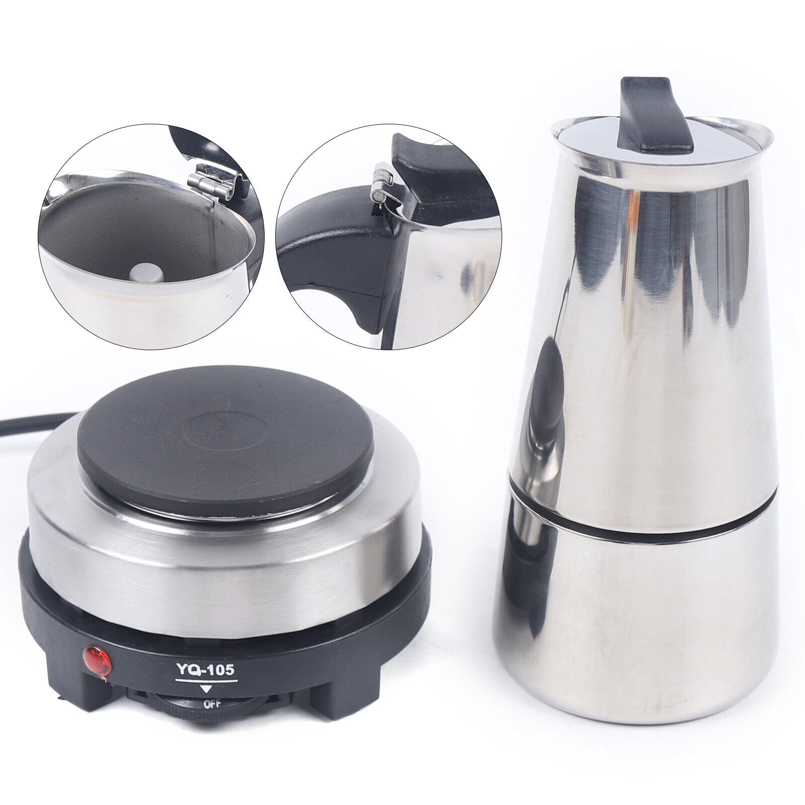 Miumaeov 6-Cup 300ml Electric Espresso Coffee Maker Stainless Steel Moka Coffee Pot W/ Electric Stove
