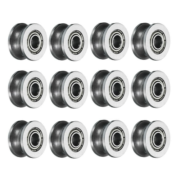 Uxcell 12 Packs U624ZZ U Groove Track Guide Bearing 4x13x7mm U Groove Roller Wheel Carbon Steel Bearings