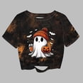 thumbnail image 2 of Women's Distressed Crop Tee Halloween Ghost Pumpkin Fall Matching Top, 2 of 3