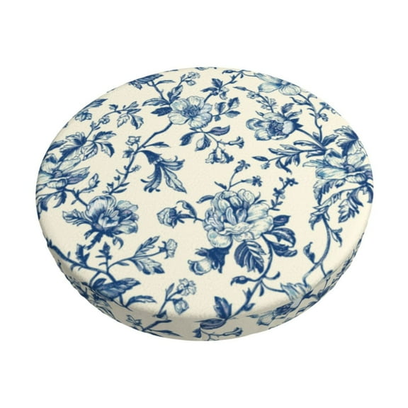 Hirioo Vintage Blue Floral for Round Bar Stool Seat Covers Washable Stool Cushion Slipcover Elastic Bar Chair Covers for 12-14 Inch Chair-12 inch
