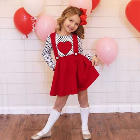 

Outfits Day Shirts Heart Tops Baby Suspenders Skirts Dot Valentine s Girls T Printed Toddler Girls Outfits&Set